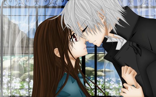 Обои на рабочий стол Юки Кросс / Yuki Cross и Зеро Кирию / Zero Kiriyu из аниме Рыцарь Вампир / Vampire Knight