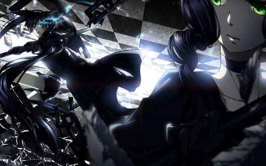 Обои на рабочий стол Мато Курой / Mato Kuroi и Ёми Таканаси / Takanashi Yomi из аниме Стрелок с Черной скалы / Black Rock Shooter
