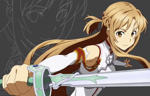 Обои на рабочий стол Асуна / Asuna з аниме Мастера меча онлайн / Sword Art Online с мечом в руке