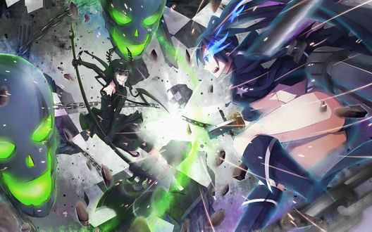 Обои на рабочий стол Мато Курой / Mato Kuroi и Ёми Таканаси / Takanashi Yomi из аниме Стрелок с Черной скалы / Black Rock Shooter