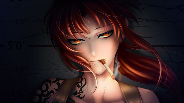 Обои на рабочий стол Реви / Revy из аниме Пираты черной лагуны / Black Lagoon с сигаретой во рту