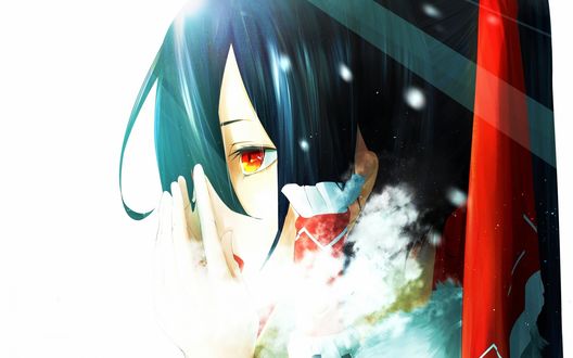 Обои на рабочий стол Рейму Хакурей / Reimu Hakurei из игры Тохо / Проект Восток / Touhou Project приложила руки к лицу