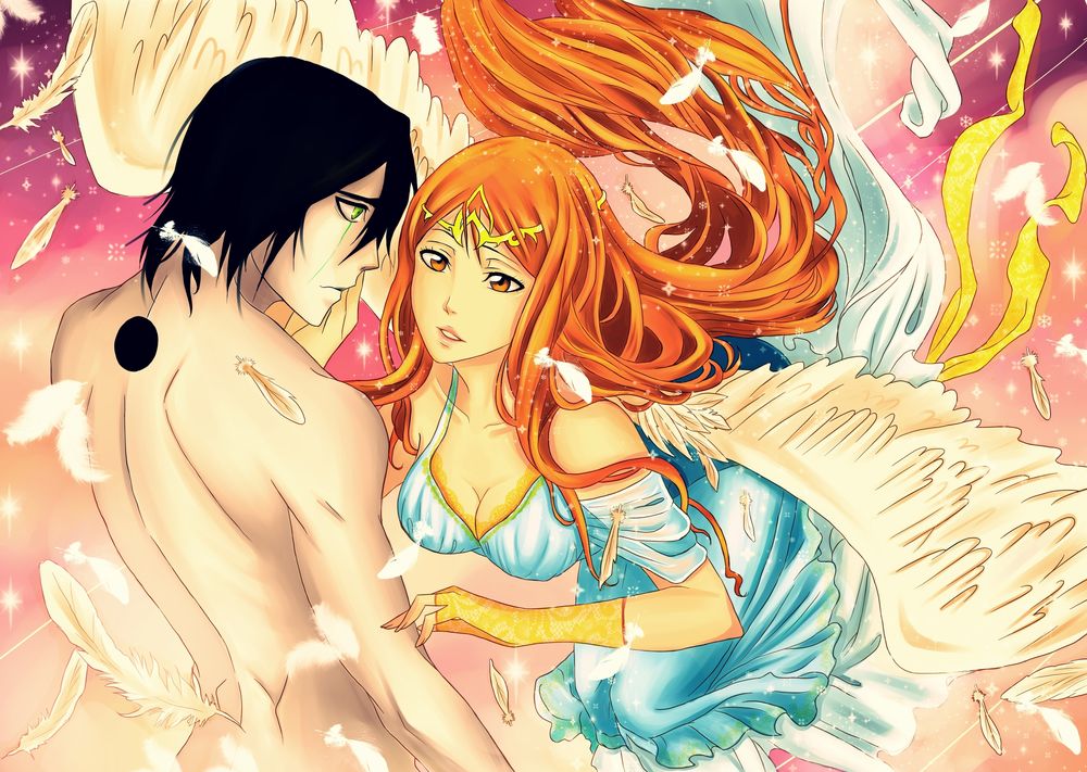 Обои для рабочего стола Ulquiorra and Orihime / Улькиорра и Орихиме из аниме Bleach / Блич