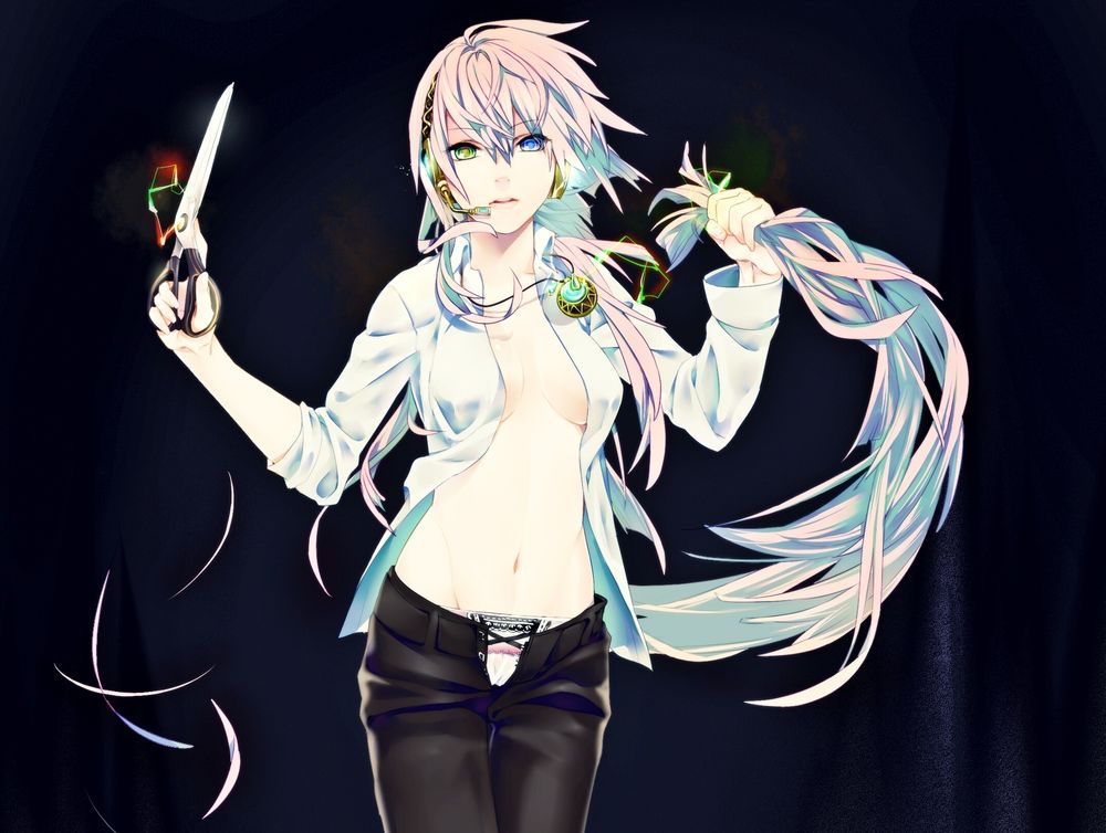 Обои для рабочего стола Vocaloid Megurine Luka / Вокалоид Мегурине Лука обрезает волосы