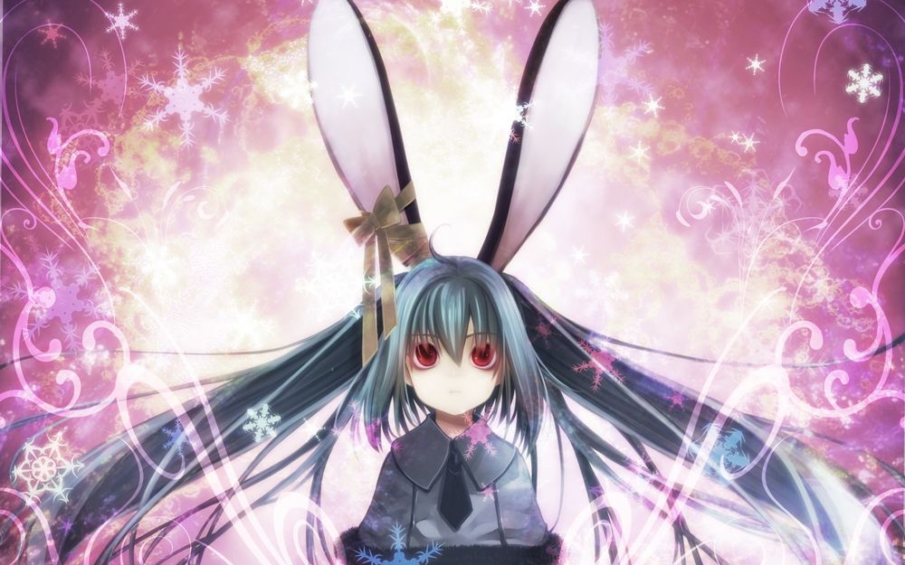 Обои для рабочего стола Vocaloid Hatsune Miku / Вокалоид Хатсуне Мику с ушками зайчика смотрит вверх