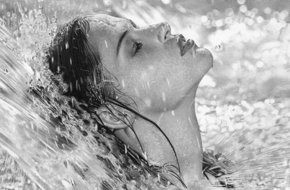 Обои для рабочего стола Голова девушки в каплях воды, фотограф Daniela Wolf / Даниэлла Вульф