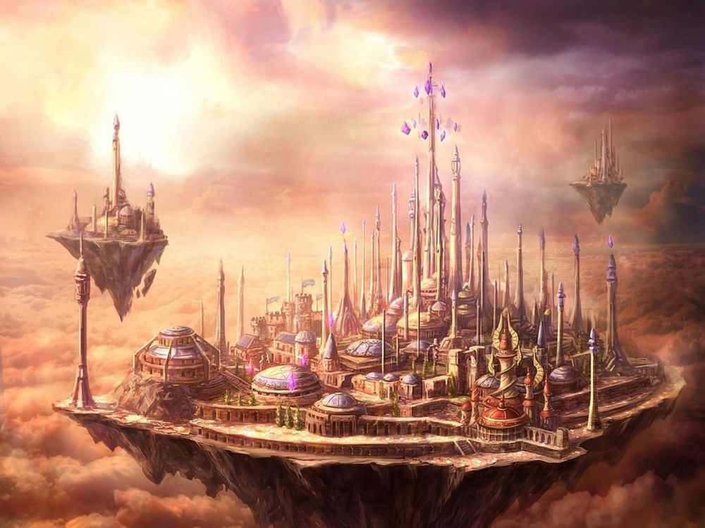 Обои для рабочего стола Парящий в воздухе город Даларан / арт к игре World Of Warcraft