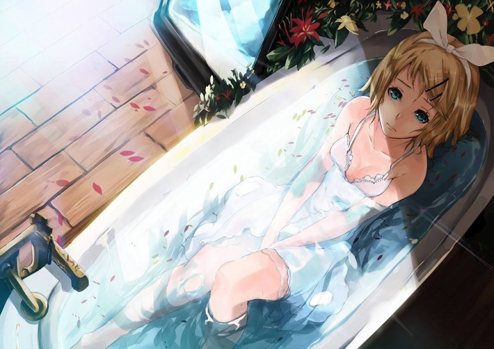 Обои для рабочего стола Vocaloid / Вколоид Kagamine Rin / Кагамине Рин сидит в ванне