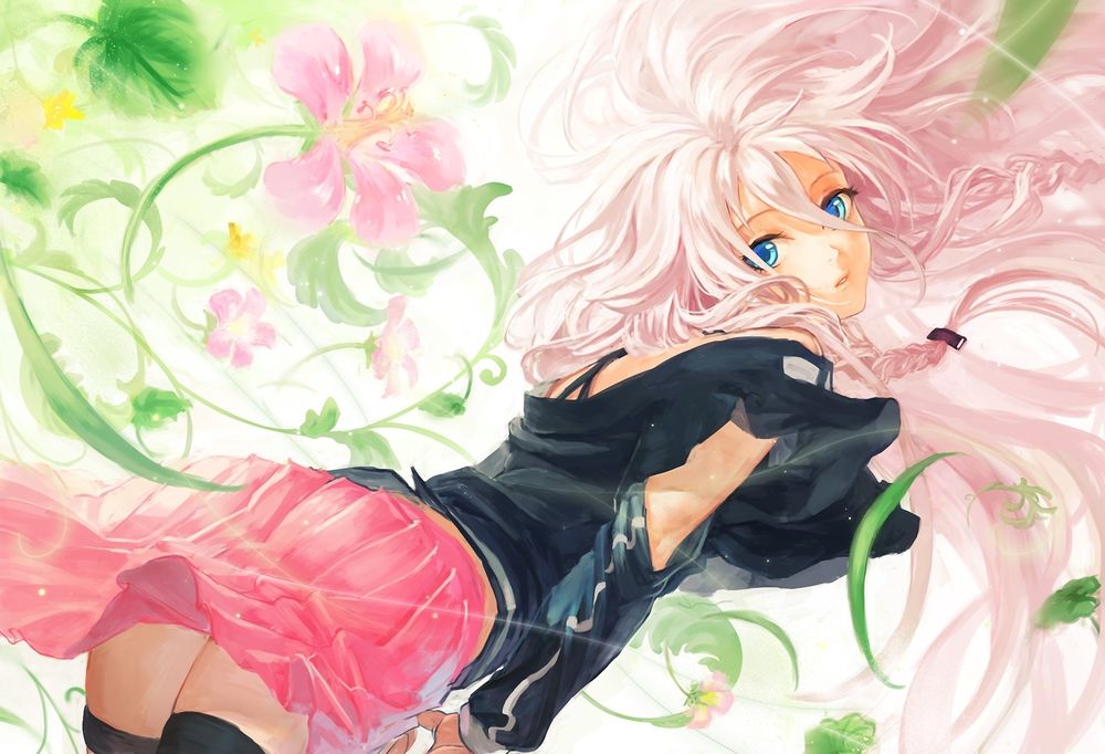 Обои для рабочего стола Vocaloid IA / Вокалоид Йа стоит среди цветов