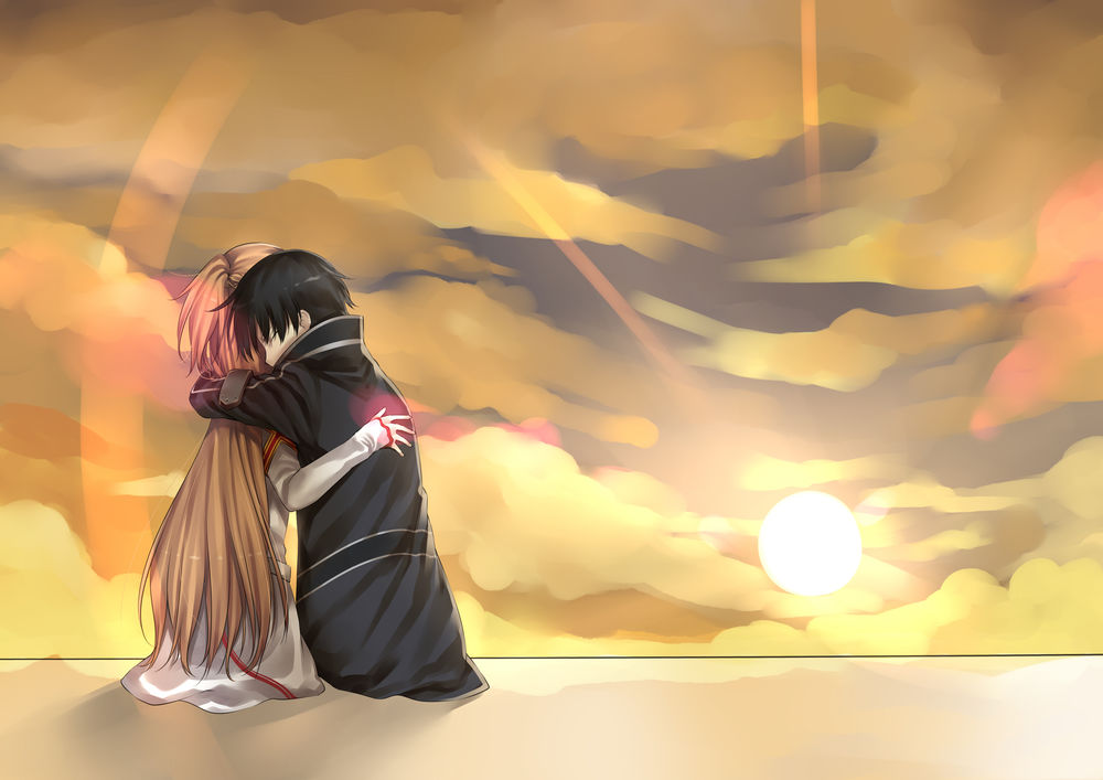 Обои для рабочего стола Асуна и Киригайя Казуто / Asuna and Kirigaya Kazuto из аниме Мастера меча онлайн / Sword Art Online