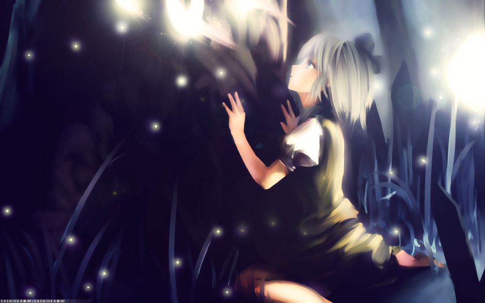 Обои для рабочего стола Konpaku Youmu в таинственном лесу из игры Touhou