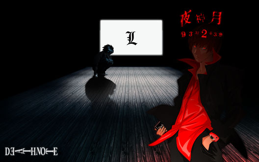 Обои на рабочий стол Лайт Ягами / Light Yagami и Эль Лоулайт / L Lawliet из аниме Тетрадь Смерти / Death Note