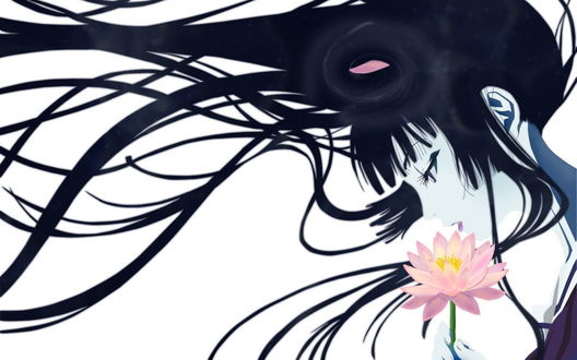 Обои на рабочий стол Юко Итихара / Ichihara Yuuko из манги XXXHOLiC с цветком в руке