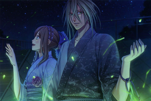 Обои на рабочий стол Главная героиня и Уке / Ukyo из аниме Амнезия / Amnesia, художник Hanamura Mai