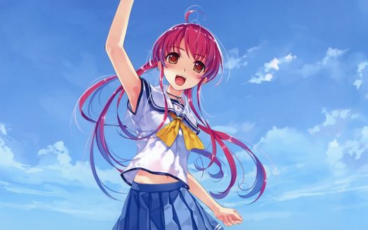 Обои на рабочий стол Миямаэ Томока / Miyamae Tomoka из визуальной новеллы Голубое небо и белые крылья / Deep Blue Sky & Pure White Wings, by Misaki Kurehito