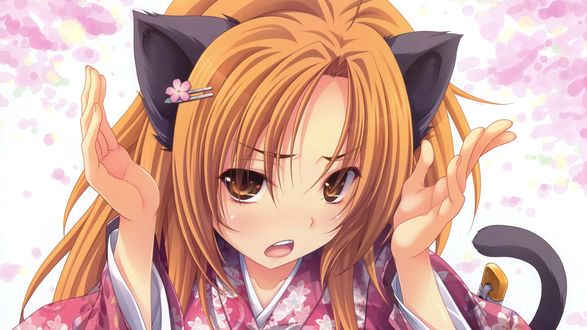 Обои на рабочий стол Ода Нобуна / Oda Nobuna из аниме Oda Nobuna no Yabou / Великие помыслы Оды Нобуны с неко-ушками
