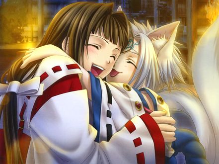 Обои на рабочий стол Тамаки Касуга / Tamaki Kasuga и О-Тян / O-chan из аниме Багровые осколки / Hiiro no Kakera