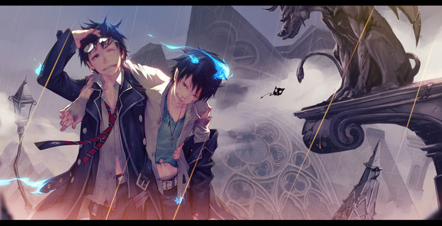 Обои на рабочий стол Братья Окумура Рин и Юкио / Okumura Brothers Rin & Yukio из аниме Синий Экзорцист / Ao no Exorcist / Blue Exorcist