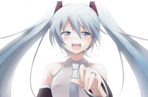 Обои на рабочий стол Vocaloid Hatsune Miku / Вокалоид Хатсуне Мику со слезами на глазах протягивает руку вперед