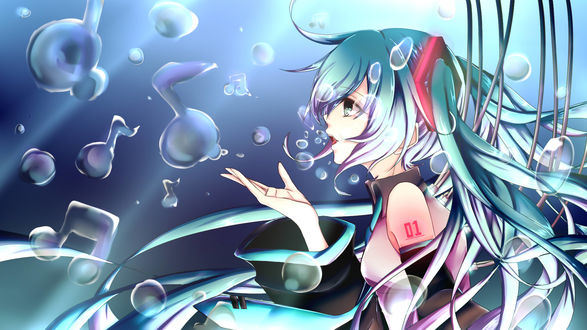 Обои на рабочий стол Vocaloid Hatsune Miku / Вокалоид Хатсуне Мику поет под водой