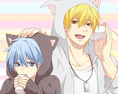 Обои на рабочий стол Кисе Рета / Kise Ryouta и Тэцуя Куроко / Kuroko Tetsuya из аниме Баскетбол Куроко / Kuroko no Basket