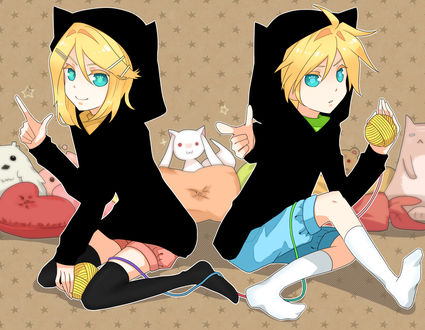 Обои на рабочий стол Вокалоиды Рин и Лен Кагамине / Vocaloid Rin & Len Kagamine