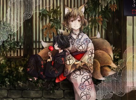 Обои на рабочий стол Chen / Чен и Yakumo Ran / Якумо Ран из Тохо / Touhou Project