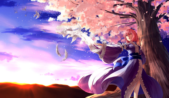 Обои на рабочий стол Yuyuko Saigyouji / Ююко Сайгедзи из игры Проект Восток / Touhou Project