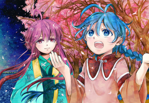 Обои на рабочий стол Aladdin / Аладдин и Ren Kouha / Коха Рэн из аниме Magi: The Labyrinth of Magic / Маги: Лабиринт Магии