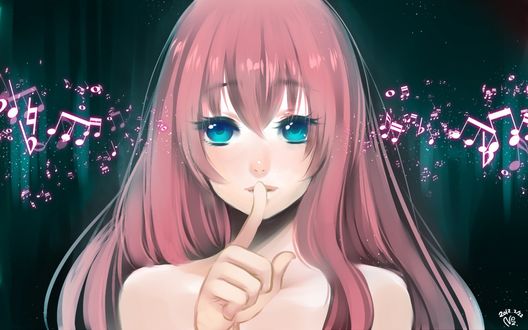 Обои на рабочий стол Vocaloid Megurine Luka / Вокалоид Мегурине Лука держит палец у рта