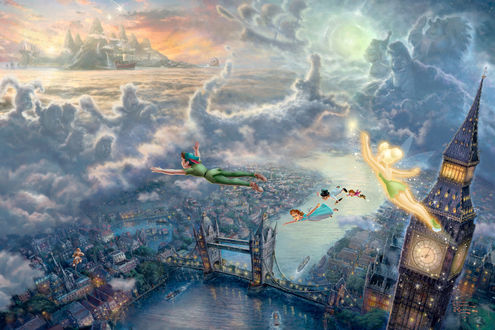 Обои на рабочий стол Картина Питрер Пэн / Peter Pan из коллекции Диснеевские Мечты / Disney Dreams, художник Томас Кинкейд / Thomas Kinkade
