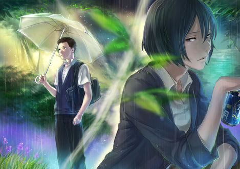 Обои на рабочий стол Takao Akizuki / Такао Акидзуки и Yukari Yukino / Юкари Юкино из аниме Kotonoha no Niwa / Сад изящных слов