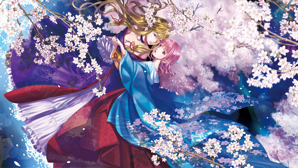Обои на рабочий стол Yuyuko Saigyouji / Ююко Сайгедзи и Yukari Yakumo / Юкари Якумо из игры Проект Восток / Touhou Project