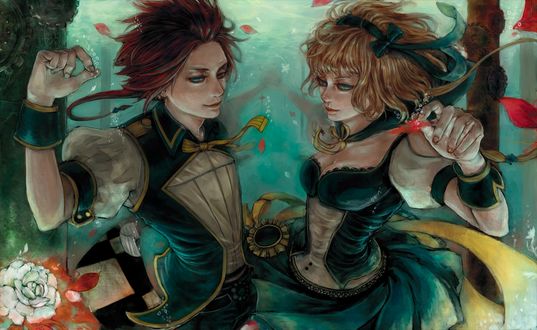 Обои на рабочий стол Парень и девушка под водой, art by Renos