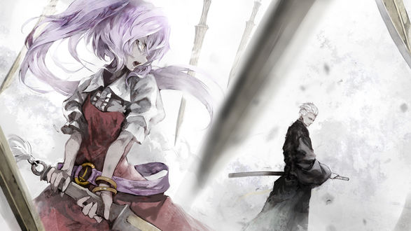 Обои на рабочий стол Ватацуки но Ёрихиме / Watatsuki no Yorihime из игры Tohou Project / Проект Восток и Vergil / Вергилий из игры Devil May Cry