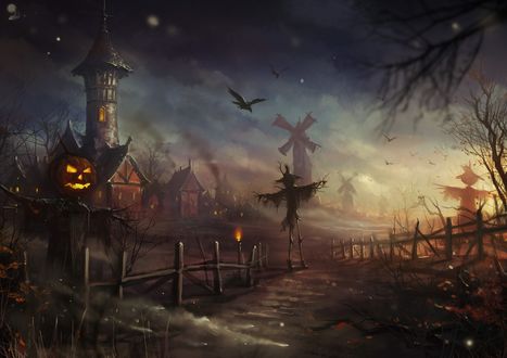 Обои на рабочий стол Поселок в ожидании Хэллоуина / Halloween