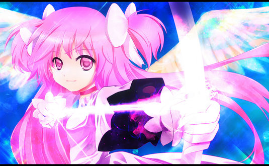 Обои на рабочий стол Мадока Канамэ / Madoka Kaname из аниме Девочка-волшебница Мадока Магика / Mahou Shoujo Madoka Magica