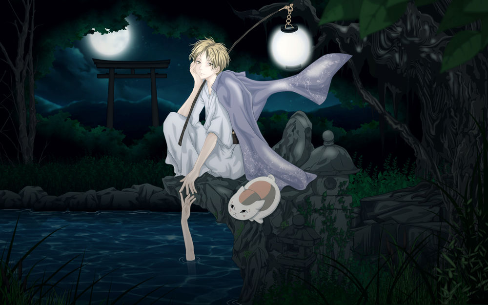 Обои для рабочего стола Natsume Takashi / Такаси Нацумэ и Nyanko-sensei / Нянко-сенсей из аниме Natsume’s Book of Friends / Natsume Yuujinchou / Тетрадь дружбы Нацумэ