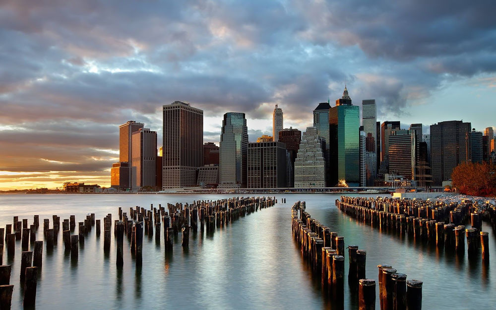 Обои для рабочего стола Вид на Бруклин / Brooklyn с воды, штат Нью-Йорк, США / New York, USA