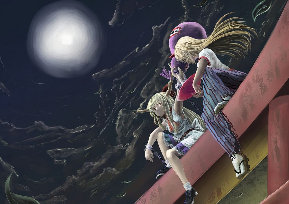 Обои для рабочего стола Hoshiguma Yuugi / Хошигума Юги и Ibuki Suika / Ибуки Суйка из Тохо / Touhou Project