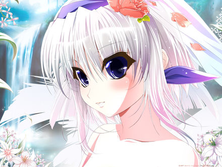 Обои на рабочий стол Hikawa Shizuku на фоне водопада, из игры - визуальной новеллы Cross ~Kyouki e no Michi Shirube~ художник Aoi Nagisa (artist)