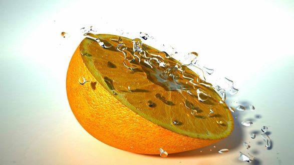 Апельсин под каплями воды загрузить