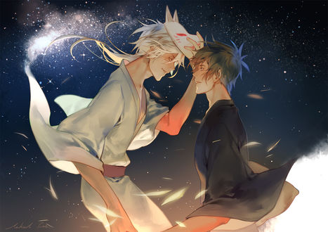 Обои на рабочий стол Когами Шинья / Shinya Kogami и Макишима Шуго / Makishima Shougo из аниме Психопаспорт / PSYCHO-PASS, художник Naked Cat