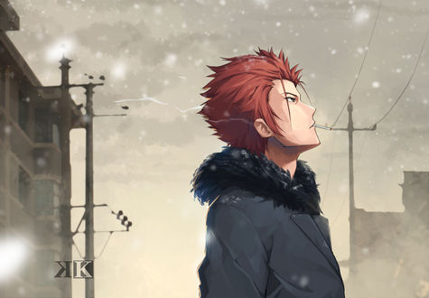 Обои на рабочий стол Suoh Mikoto / Микото Суо из аниме Проект Кей / K-Project курит