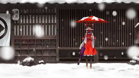 Обои на рабочий стол Reimu Hakurei / Рейму Хакурей с крыльями за спиной из игры Проект Восток / Touhou Project