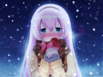 Обои на рабочий стол Vocaloid Megurine Luka / Вокалоид Мегурине Лука с подарком в руках