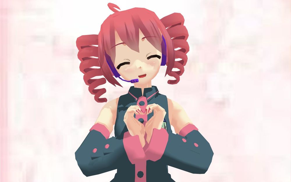 Обои для рабочего стола Vocaloid Teto Kasane\Вокалоид Тето Касане держит руки сердечком на розовом фоне
