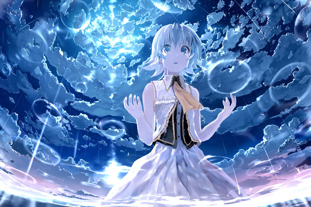 Обои для рабочего стола Vocaloid Gumi Megpoid / Вокалоид Гуми Мегпоид под дождем