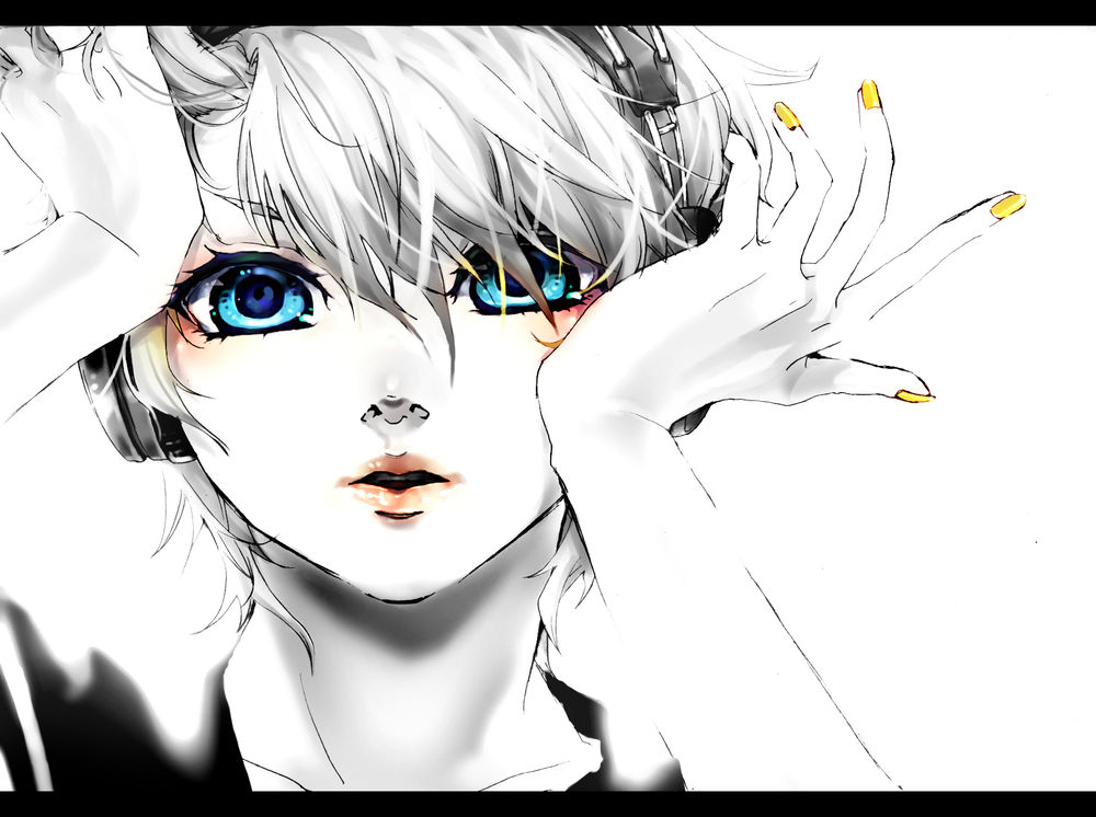 Обои для рабочего стола Vocaloid Kagamine Len / Вокалоид Кгамине Лен в наушниках
