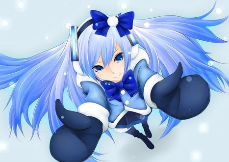 Обои на рабочий стол Vocaloid Hatsune Miku / Вокалоид Хатсуне Мику протягивает руки к снегу, художник Sin
